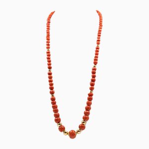 Vintage Red Coral and 18k Yellow Gold Necklace, 1970s