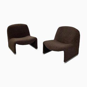 Italian Modern Brown Teddy Alky Lounge Chairs attributed to Piretti for Anonima Castelli, 1970s, Set of 2