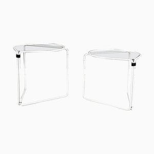 Italian Modern Coffee Tables with Glass Drop Top and White Metal, 1980s, Set of 2
