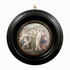 Gerahmte Miniatur des Urteils von Paris mit den Göttinnen Juno, Minerva & Aphrodite