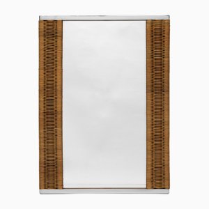 Large Rattan and Chrome Wall Mirror, 1960s