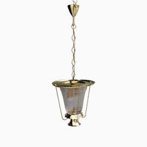 Italian Brass and Murano Glass Ceiling Lamp from Seguso, 1950s