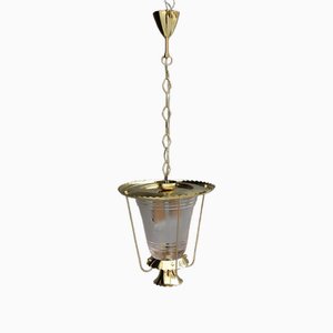 Italienische Deckenlampe aus Messing & Muranoglas von Seguso, 1950er