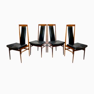 Scandinavian Dining Chairs in Wood and Synthetic Leather, 1960s, Set of 6