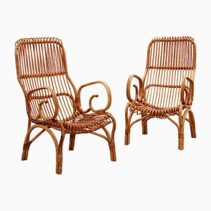 Italian Bamboo Lounge Chairs by Franco Albini, 1960s, Set of 2