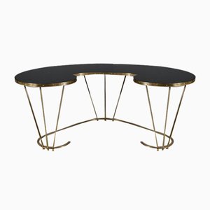Desk or Dressing Table in Brass and Black Glass, Italy, 1950s