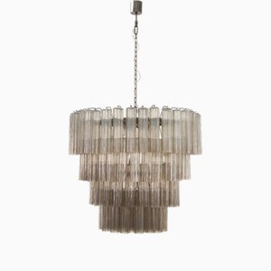 Large Chandelier in Gray & Smoke Structure Bronze Murano Glass, 1990s