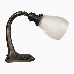 Lampe de Bureau Col de Cygne Art Déco en Fer Forgé et Verre, 1930s-40s