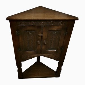 Gotischer Regal-Eckschrank mit Untergestell aus Eiche, 1920er