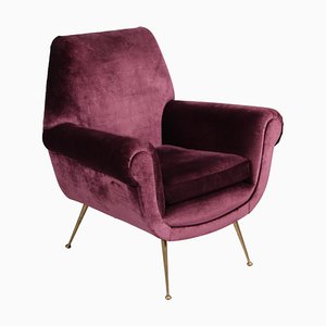 Butaca italiana Mid-Century moderna de terciopelo de Gigi Radice para Minotti, años 50