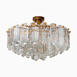 Gold Vertical Glass Messing Chandelier attributed to j.t. Kalmar, 1960s