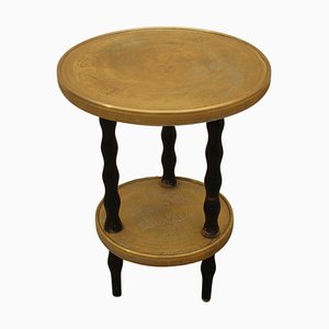 Art Deco Wood and Brass Round Side Table, Bohemia, 1930s