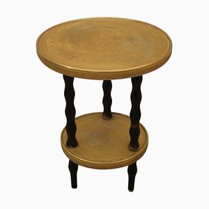 Table d'Appoint Ronde Art Déco en Bois et Laiton, Bohemia, 1930s