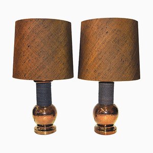 Italian Ceramic and Copper Table Lamps by Bergboms for Bitossi, 1960s, Set of 2