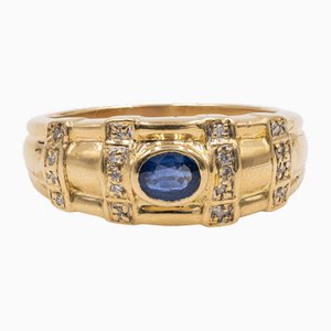 Vintage Ring in 18k Yellow Gold with Sapphire and Diamonds, 1970s