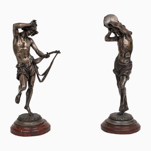 A. Carrier, Figurative Sculptures, Silver Bronze, 1800s, Set of 2