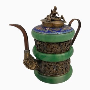 19th Century Chinese Teapot with Cloisonné Decoration of Monkey and Toad