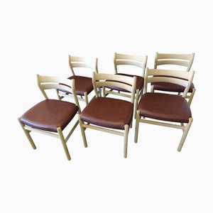 BM1 Chairs in White Oiled Oak and Leather by Børge Mogensen for C.M. Madsen, 1960s, Set of 6