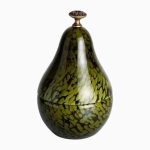 Pear Shaped Covered Bowl in Khaki Green Murano Glass, Cenedese, Italy