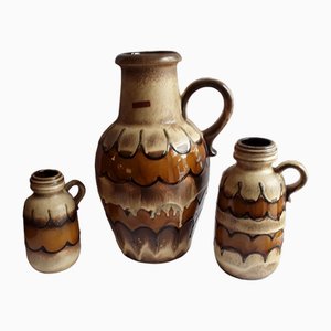 Vasi vintage in ceramica con smalto beige-marrone di Scheurich, Germania, anni '70, set di 3