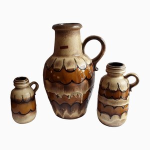 Vintage German Ceramic Vases with Beige-Brown Course Glaze from Scheurich, 1970s, Set of 3