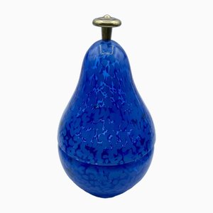 Cuenco con forma de pera de cristal de Murano azul oscuro con soporte de metal, Cenedese, Italia
