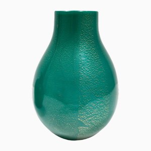 Green Cased Alga Glass Vase with Gold Leaf by Tomaso Buzzi for Venini, 1930s