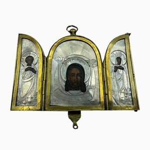 19th Century Silver Triptych Travelling Icon of St Alexandra and St Peter