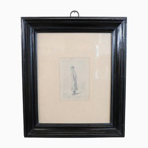 Gentleman with Hat, Early 20th Century, Pencil Drawing, Framed
