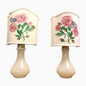 Vintage Murano Glass Table Lamps with Floral Lampshades by Gino Cenedese, 1960s, Set of 2