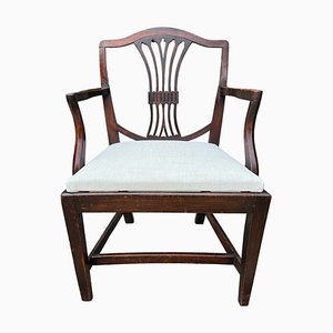 Antique Hepplewhite Style Elbow Chair with Herringbone Upholstery, 1800s