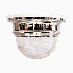 Art Deco Nickel Plated Ceiling Lamp with Cut Glass Shade, 1920s