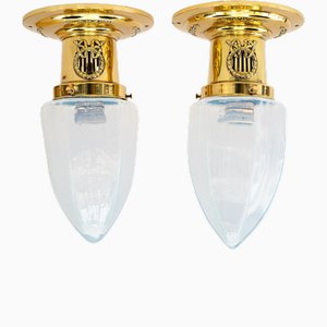 Art Deco Deckenlampen mit Opalglasschirmen, 1920er, 2er Set