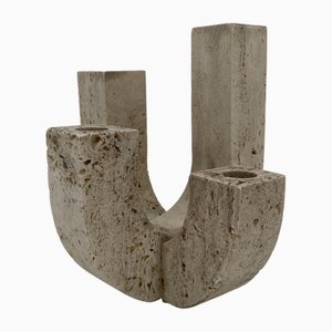 Brutalist Candleholder in Travertine by Fratelli Mannelli, 1970s