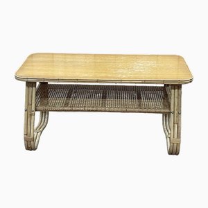 Table Basse en Rotin et Cannage, 1970s