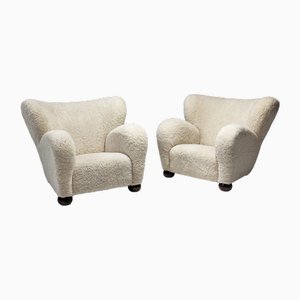 Finnish Sheepskin Wing Chairs by Marta Blomstedt, 1930s, Set of 2
