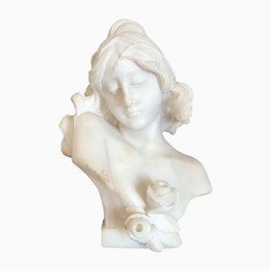 Busto o testa di donna in stile Art Nouveau in alabastro, inizio XX secolo