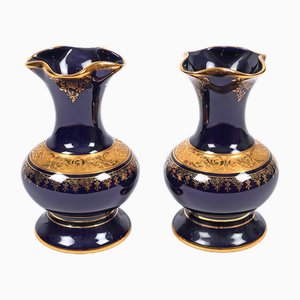 Vintage Vases with Gold Friezes from Limoges Porcelain, 1950, Set of 2