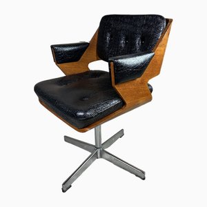 Swivel Lounge Chair in Wood and Leatherette by Martin Stoll, 1960s