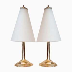 Vintage Table Lamps in Gold and Frosted Glass by Lakro, 1980s, Set of 2