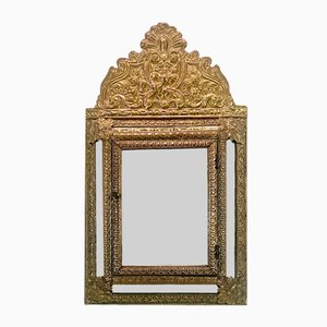 Vintage Embossed Brass Mirror Cabinet, 1950s