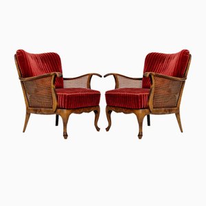 Fauteuil Scandinave en Velours Rouge Cerise, 1930s