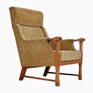 Vintage Danish Highback Armchair in Fabric and Oak, 1960s