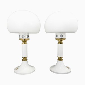 Mid-Century Czechoslovakian Table Lamps in Opaline Glass and Brass by Drukov, 1970s, Set of 2