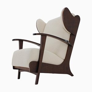 Grand Fauteuil en Laine Bouclé, 1940s