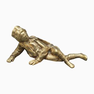 Vintage Italian Brass Desk Reclining Boy Soldier Paperweight