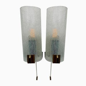 Deutsche Röhrenförmige Milchglas Wandlampen im Stil von Doria Leuchten, 1970er, 2er Set