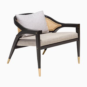 Cane and Brass Armchair in the Style of Edward Wormley, 2010s