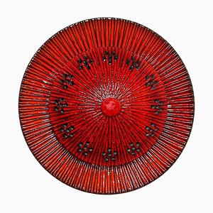 Lámpara de pared circular de cerámica roja de Axella, 1970