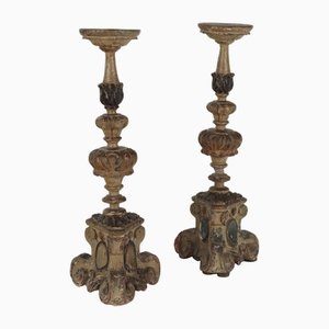 Candleholders in Carved Wood, Set of 2